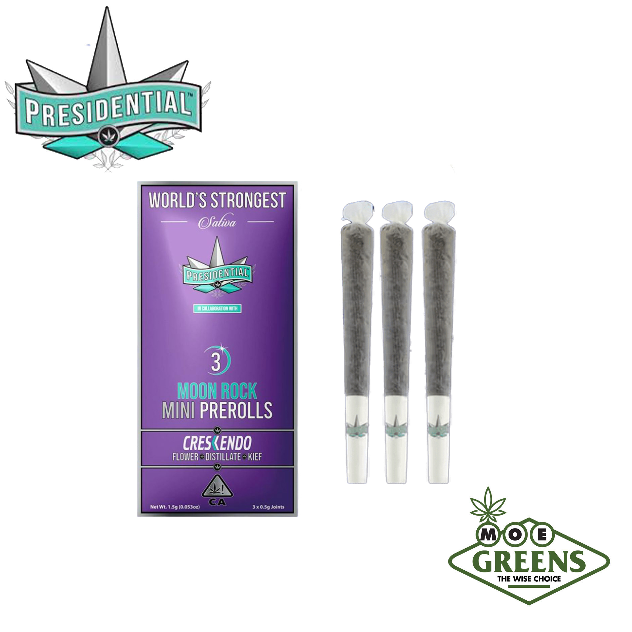 Presidential — CRESCENDO MOON ROCK MINI PREROLLS 3PK [INFUSED W/ DISTILLATE & KIEF] -