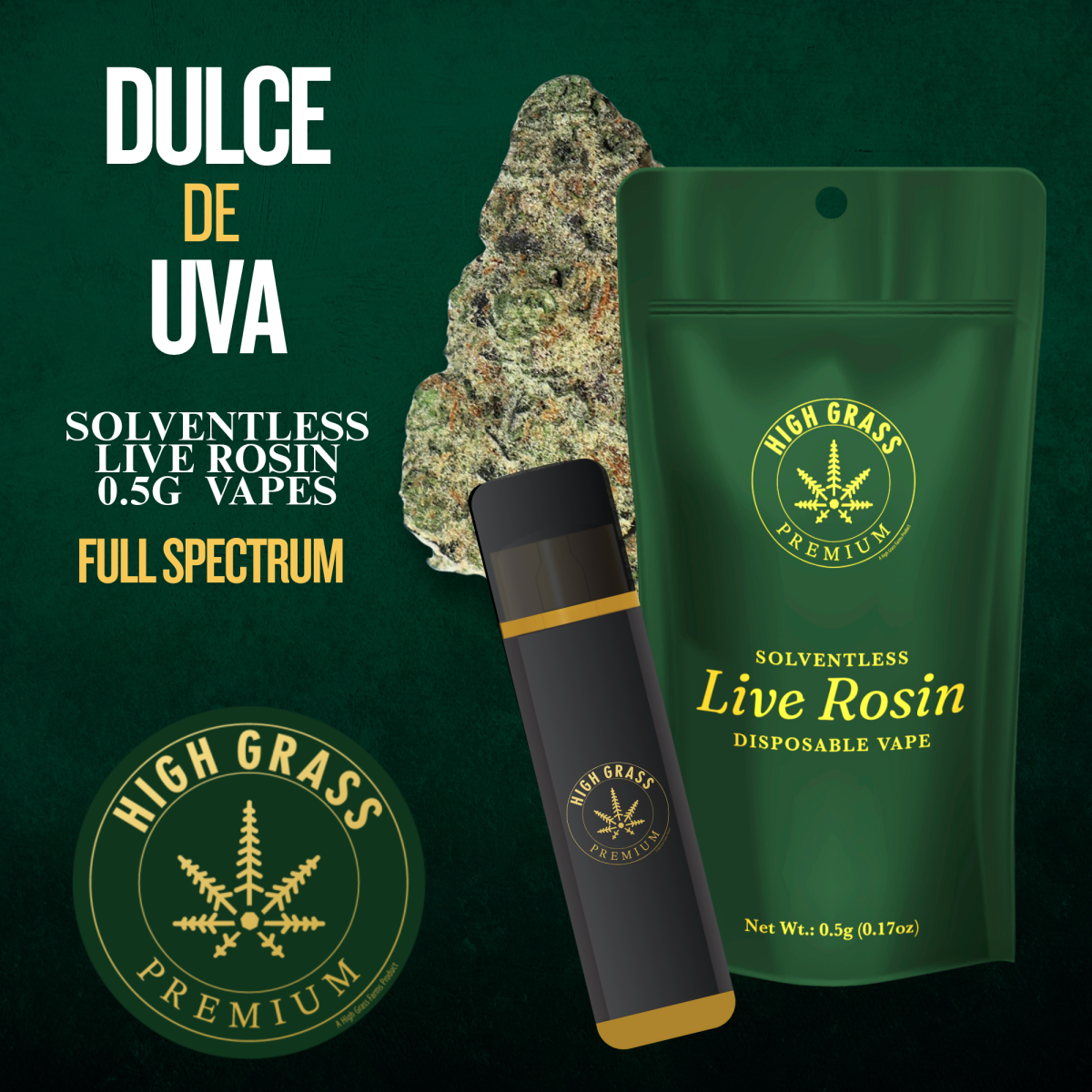 DULCE DE UVA I SOLVENTLESS LIVE ROSIN I HIGH GRASS AIO VAPE - 0.5 G