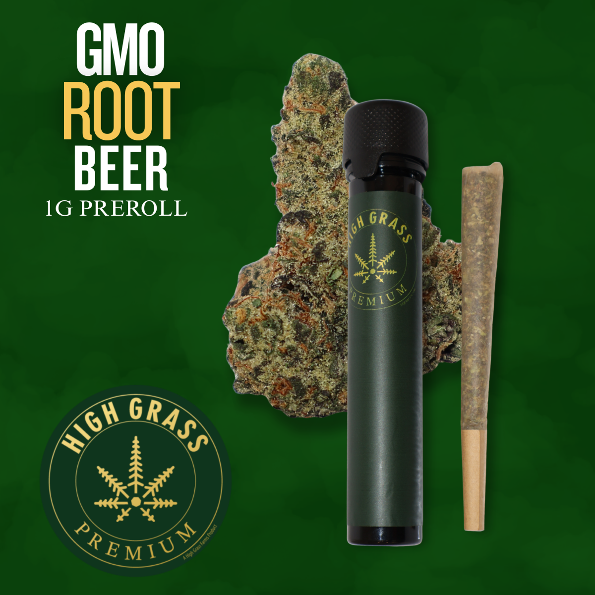 GMO ROOT BEER I HIGH GRASS FARMS PRE-ROLL - 1 G