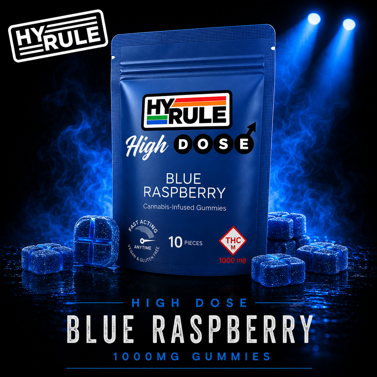 HYRULE CANNABIS 1000mg Blue Raspberry Hydose Gummies | Premium