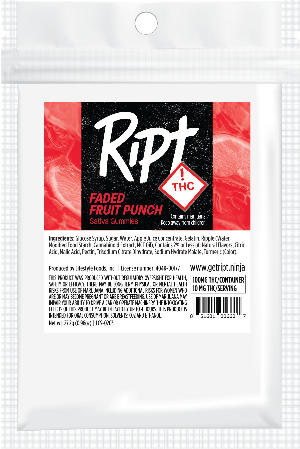 RIPT - FADED FRUIT PUNCH - SATIVA - GUMMIES - 100MG