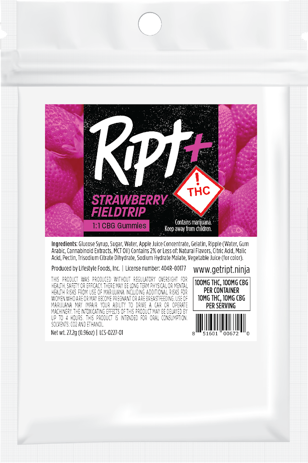 RIPT - STRAWBERRY FIELDTRIP THC:CBG:CBD - 1:1:1 - GUMMIES - 100MG