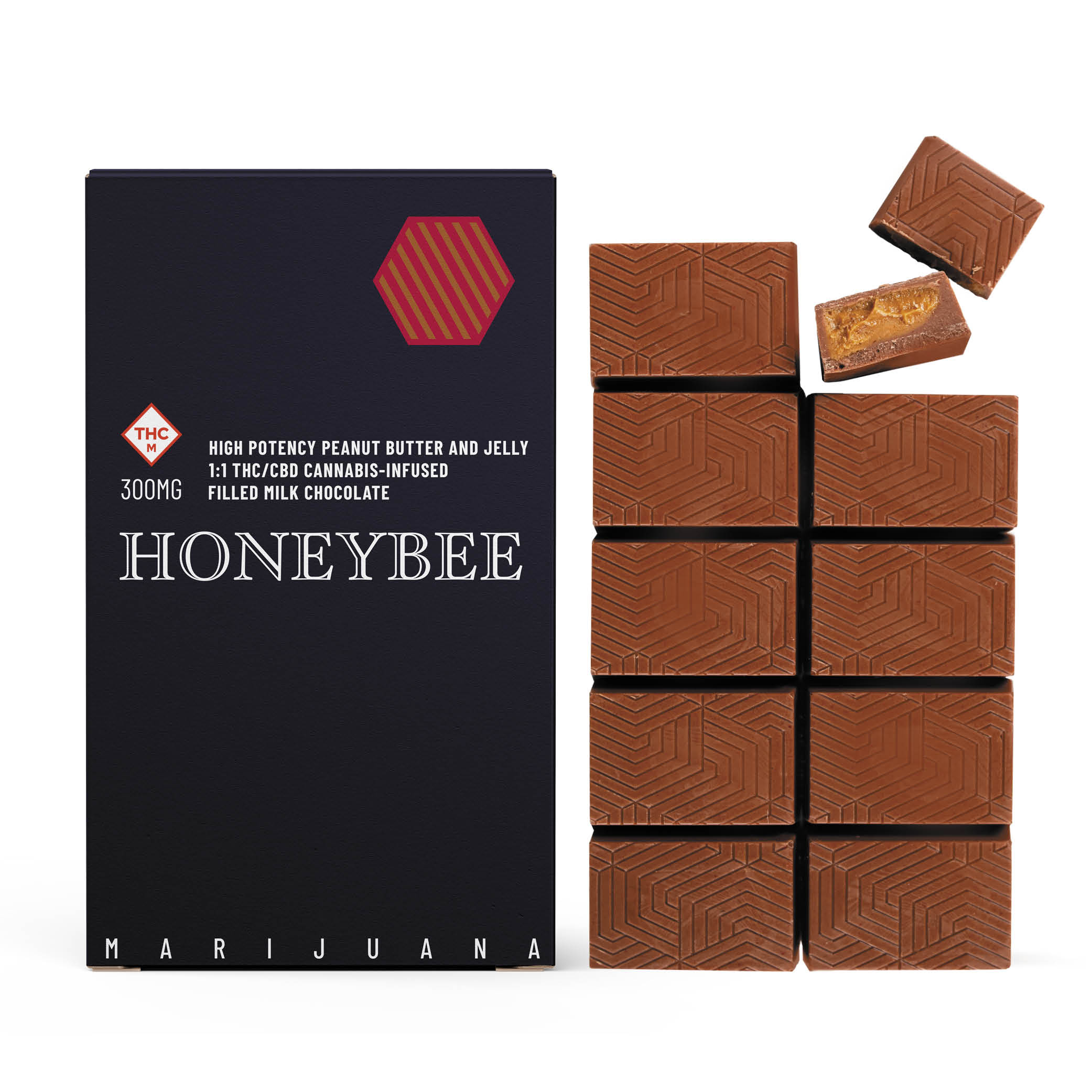 Honeybee | Peanut Butter & Jelly High Potency 1:1 THC/CBD Chocolate Bar | 300mg 