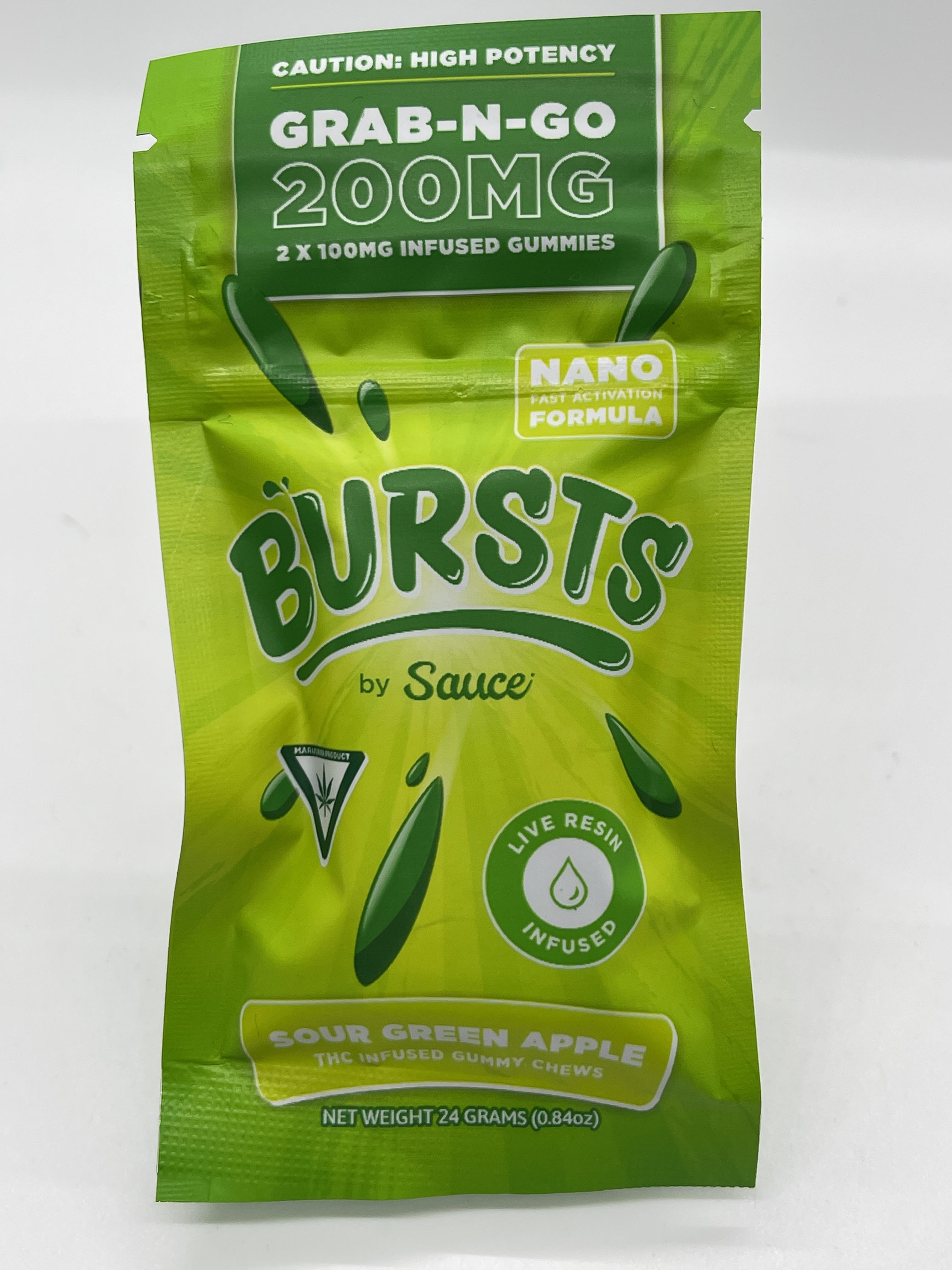 SAUCE 200MG BURSTS LIVE RESIN GUMMIES 2 PACK- SOUR GREEN APPLE