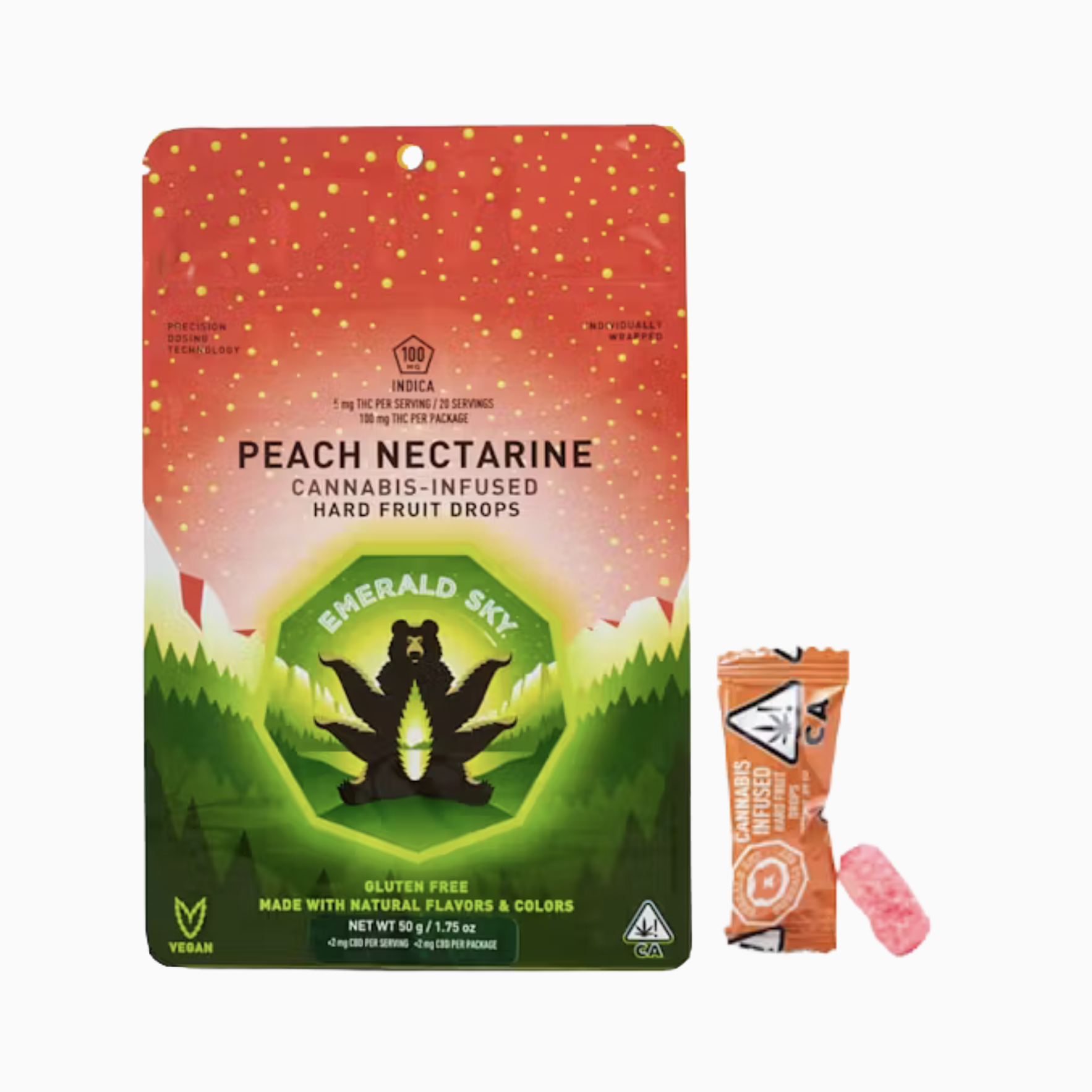 EMERALD SKY - HARD FRUIT DROPS - 20CT 100MG INDICA PEACH NECTARINE