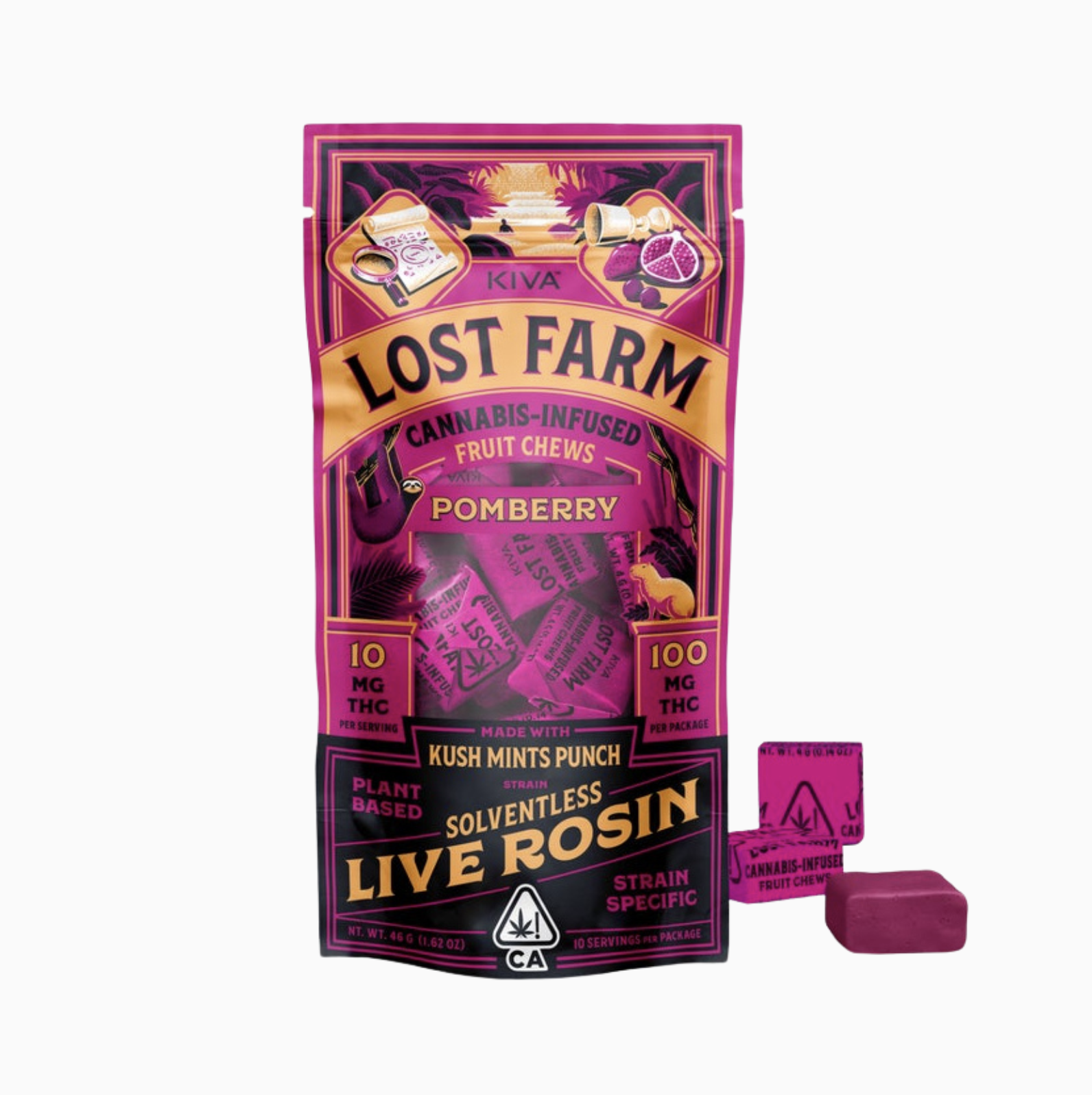 LOST FARM - POMBERRY X KUSH MINTS PUNCH - LIVE ROSIN CHEWS 10PK 100MG