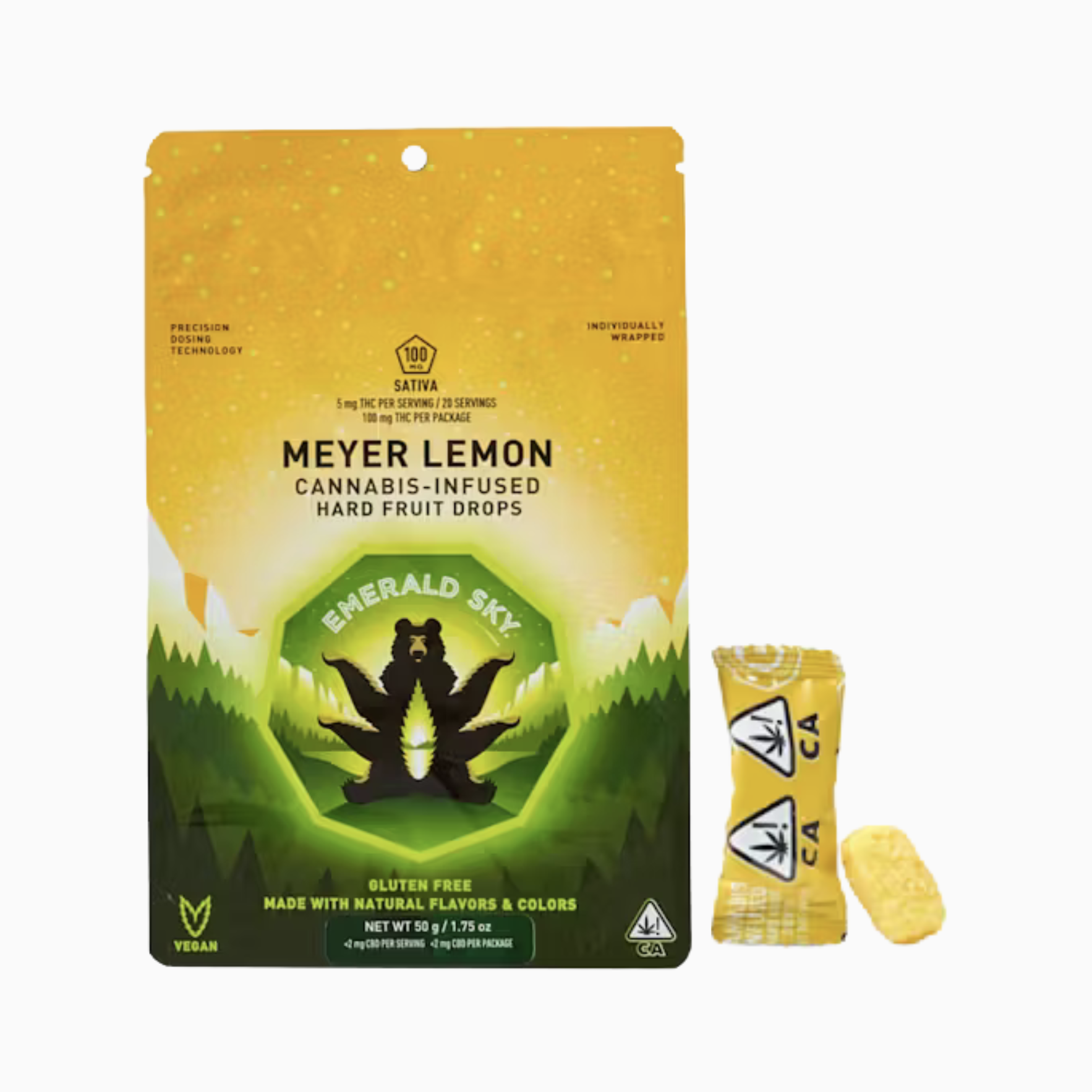 EMERALD SKY - HARD FRUIT DROPS - 20CT 100MG SATIVA MEYER LEMON