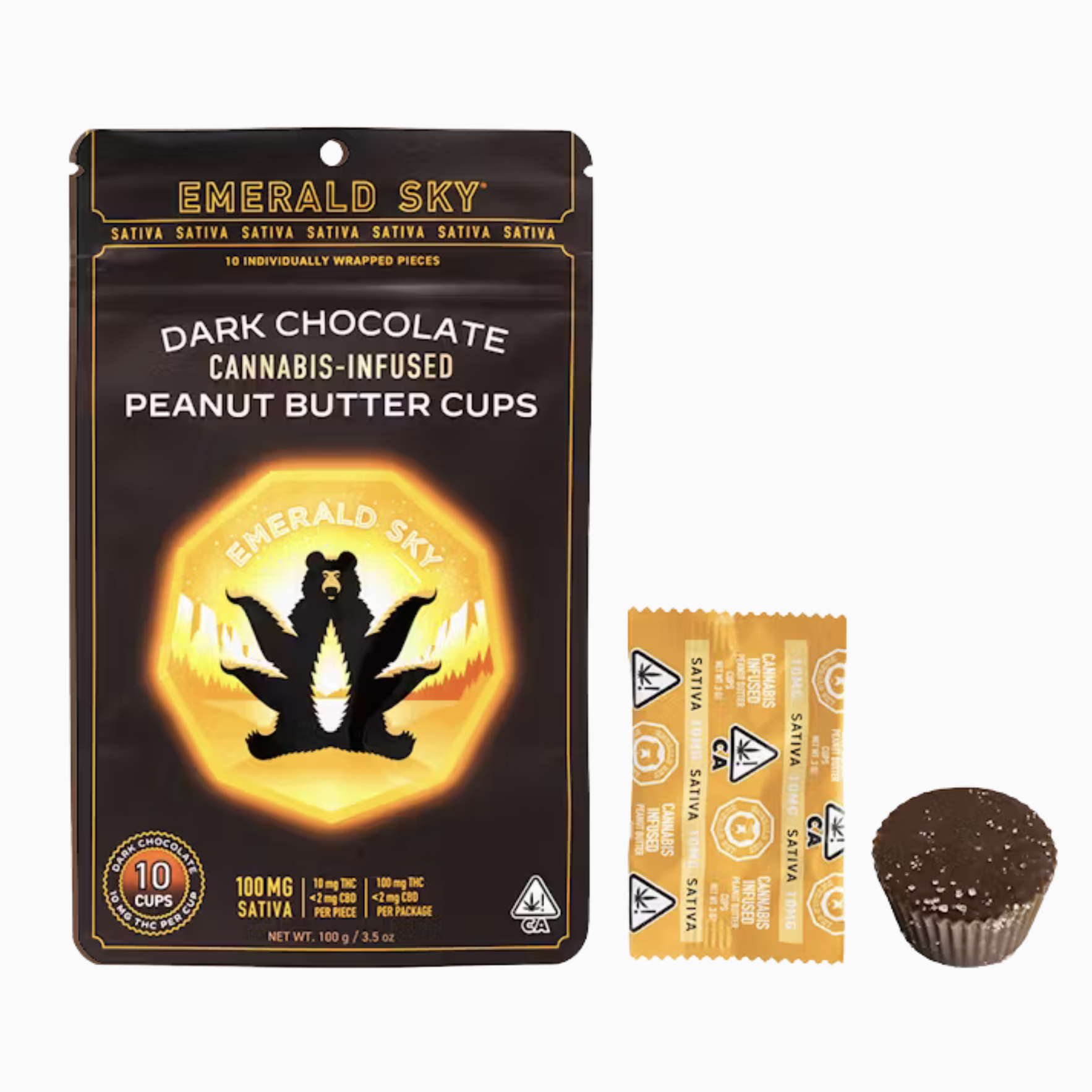 EMERALD SKY - PEANUT BUTTER CUPS - 10CT 100MG SATIVA DARK CHOCOLATE