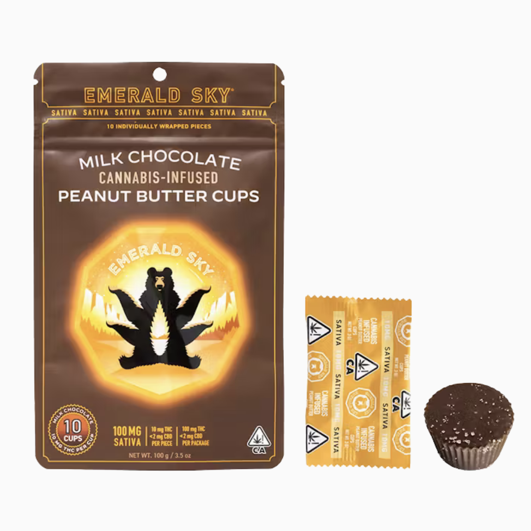 EMERALD SKY - PEANUT BUTTER CUPS - 10CT 100MG SATIVA MILK CHOCOLATE