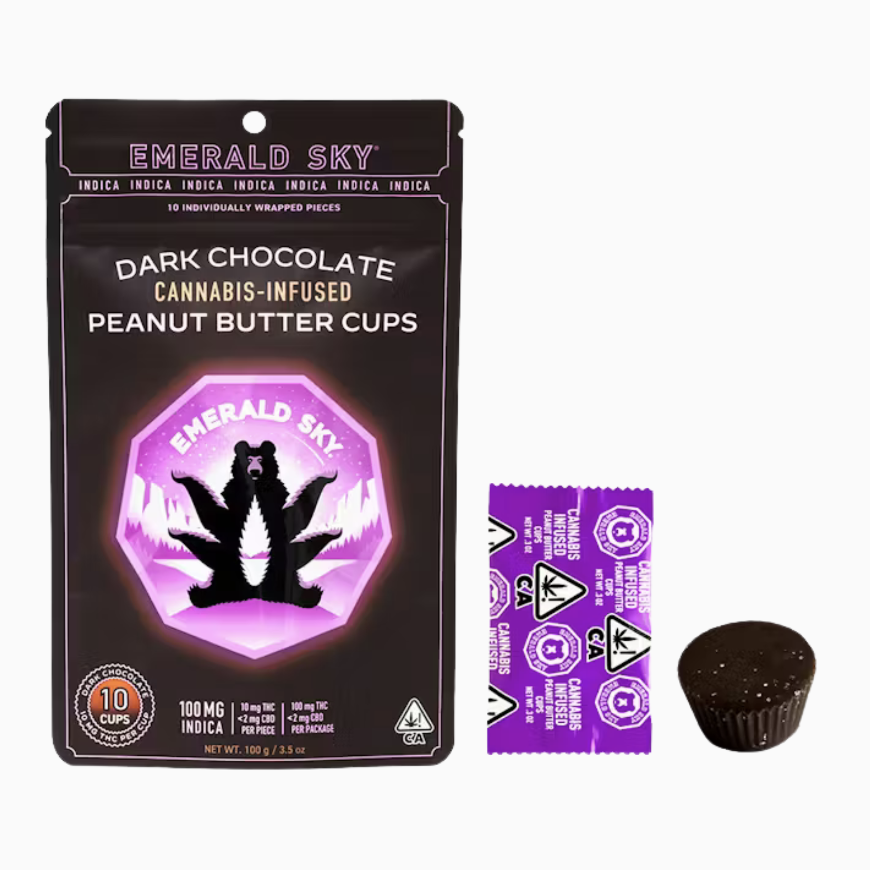 EMERALD SKY - PEANUT BUTTER CUPS - 10CT 100MG INDICA DARK CHOCOLATE
