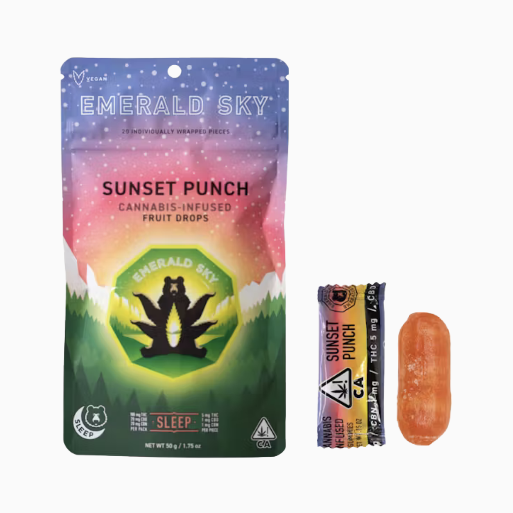 EMERALD SKY - HARD FRUIT DROPS - 20CT 100MG INDICA SLEEP SUNSET PUNCH