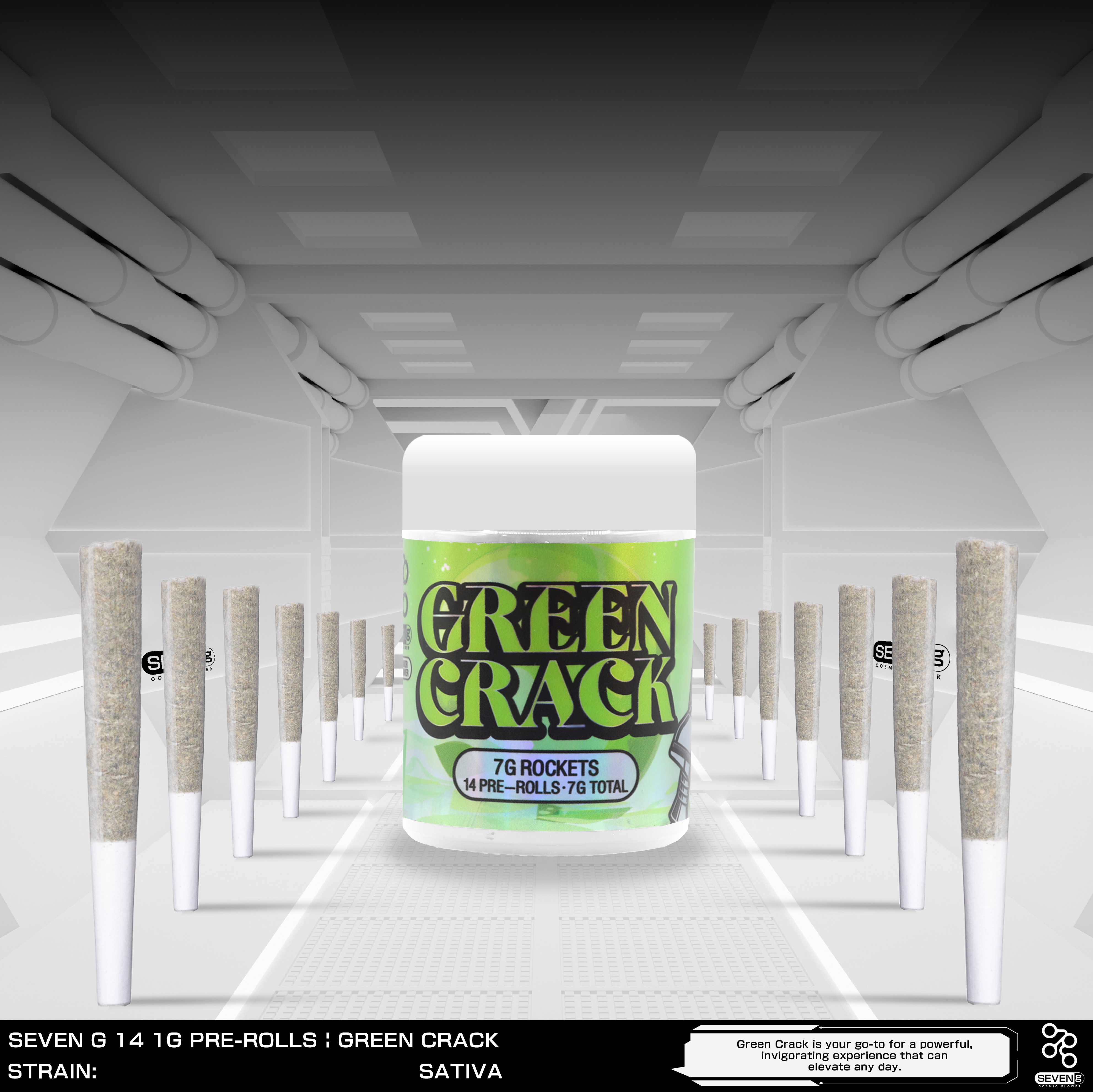 Green Crack Sativa Rockets by Seven G 14 joints, 7 grams - 7 g