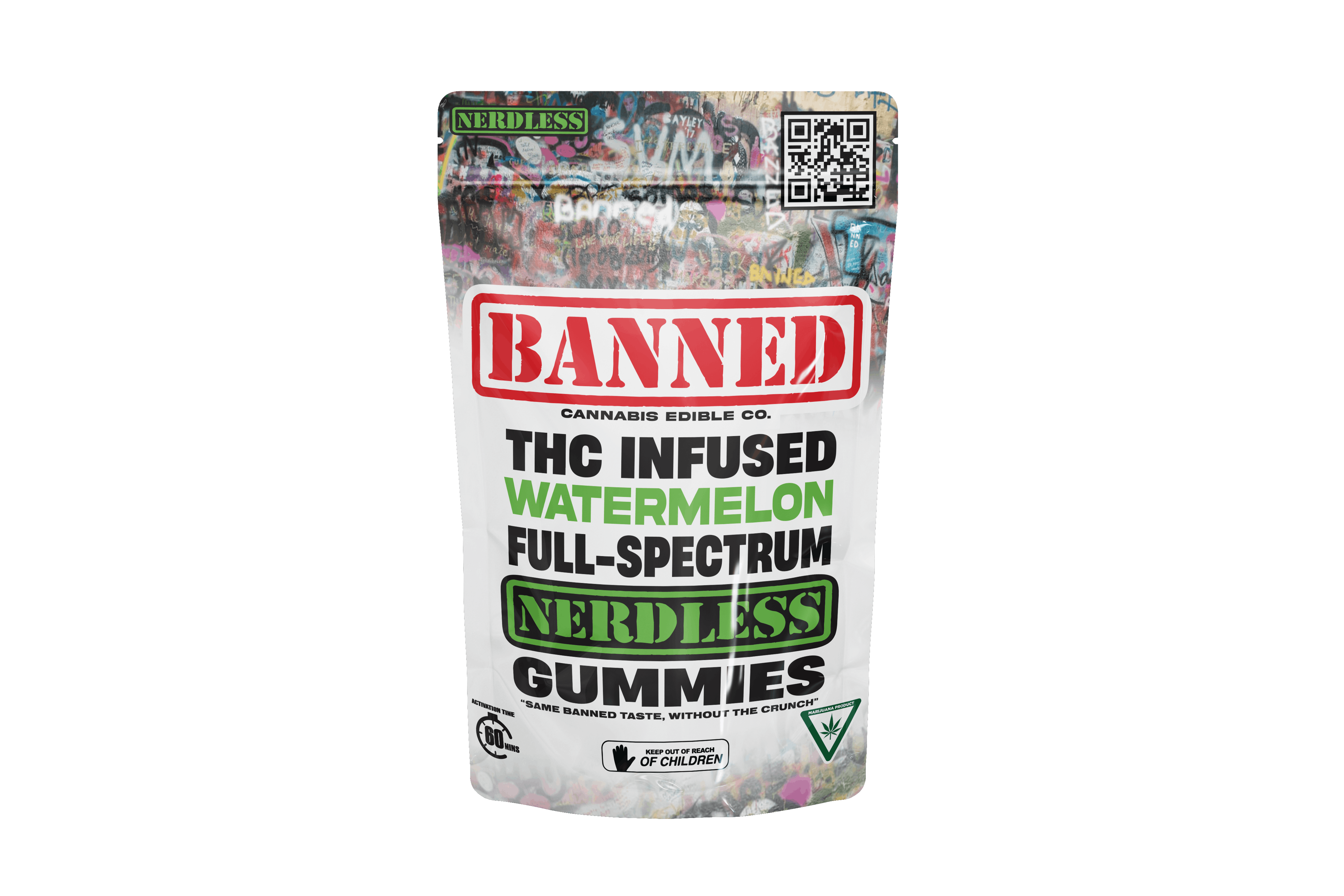 Banned - NERDLESS 4 X 50MG WATERMELON GUMMIES 200MG