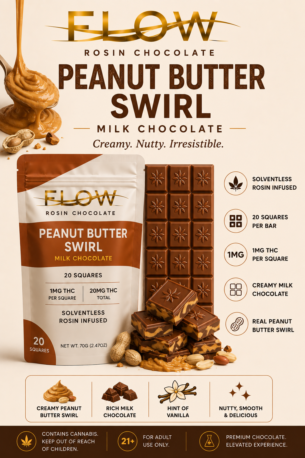 Peanut Butter Swirl Rosin Chocolate bar 20mg