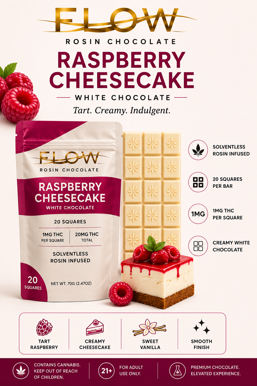 Flow - Raspberry Cheesecake Rosin Chocolate bar 20mg Main Image