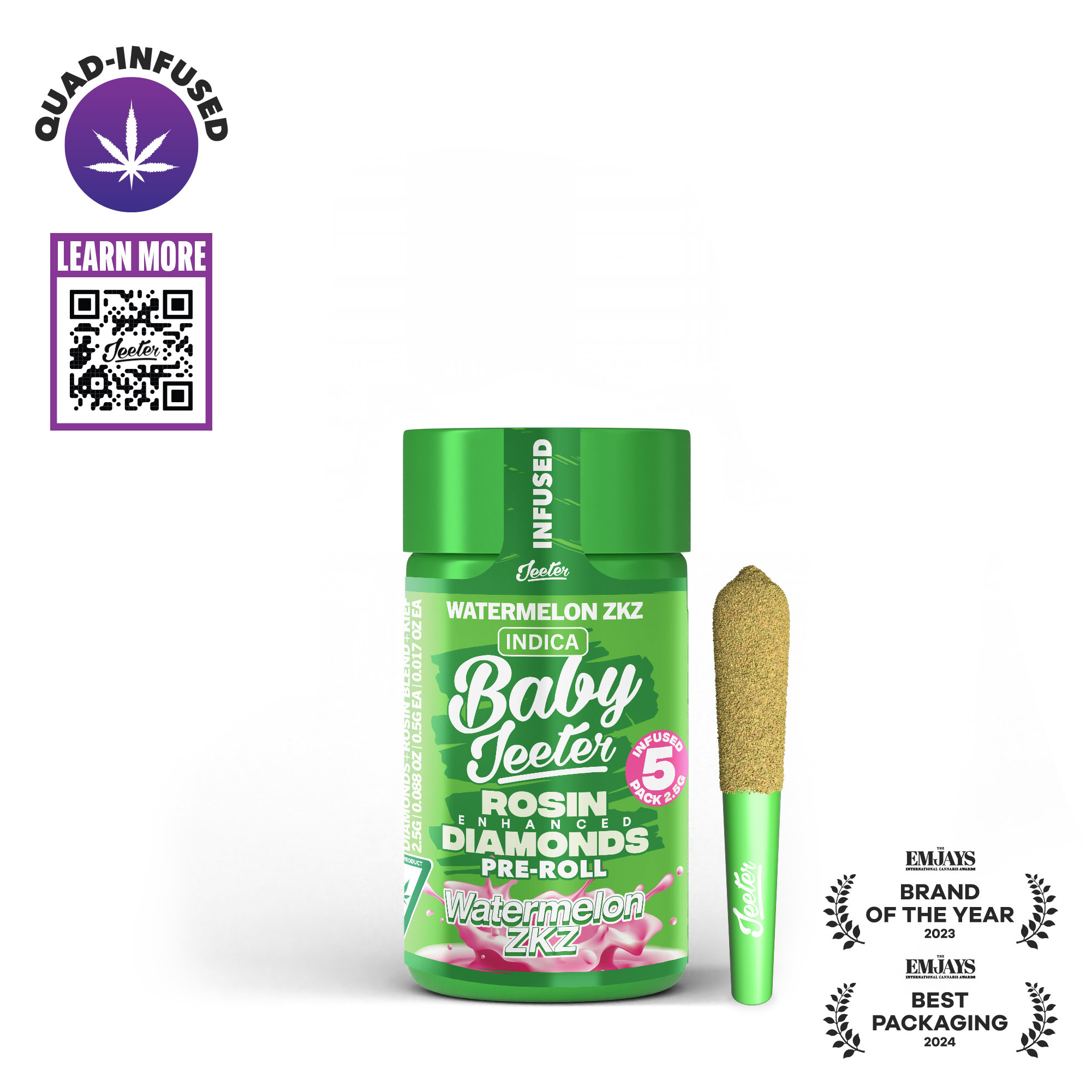 WATERMELON ZKITTLEZ INFUSED BABY JEETER 0.5G X 5 PREROLL