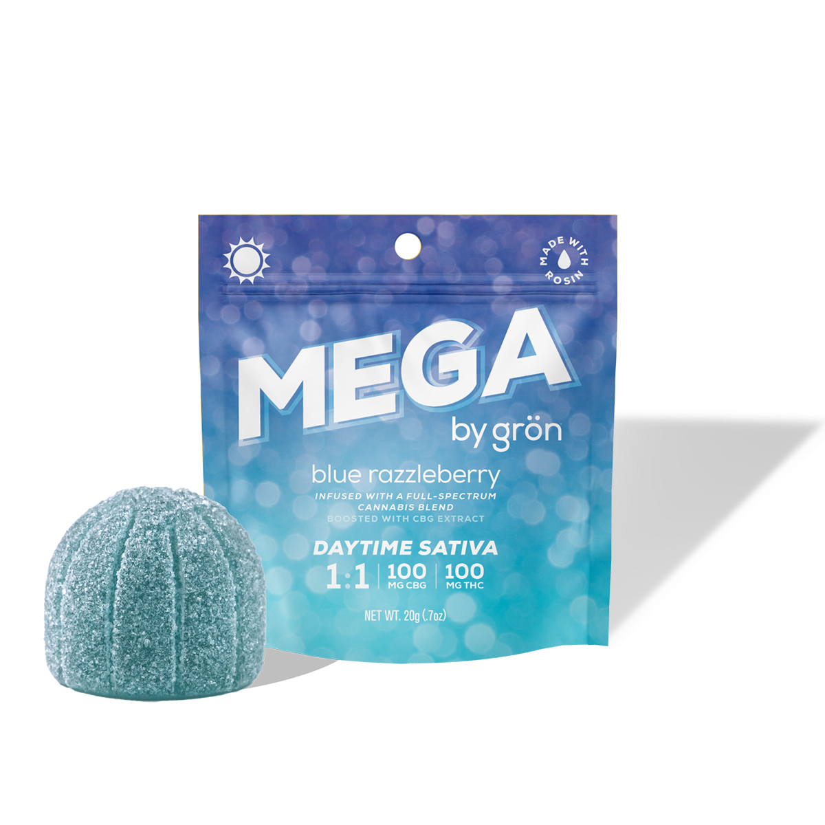 1:1 BLUE RAZZLEBERRY MEGA PEARL CBG:THC 100MG