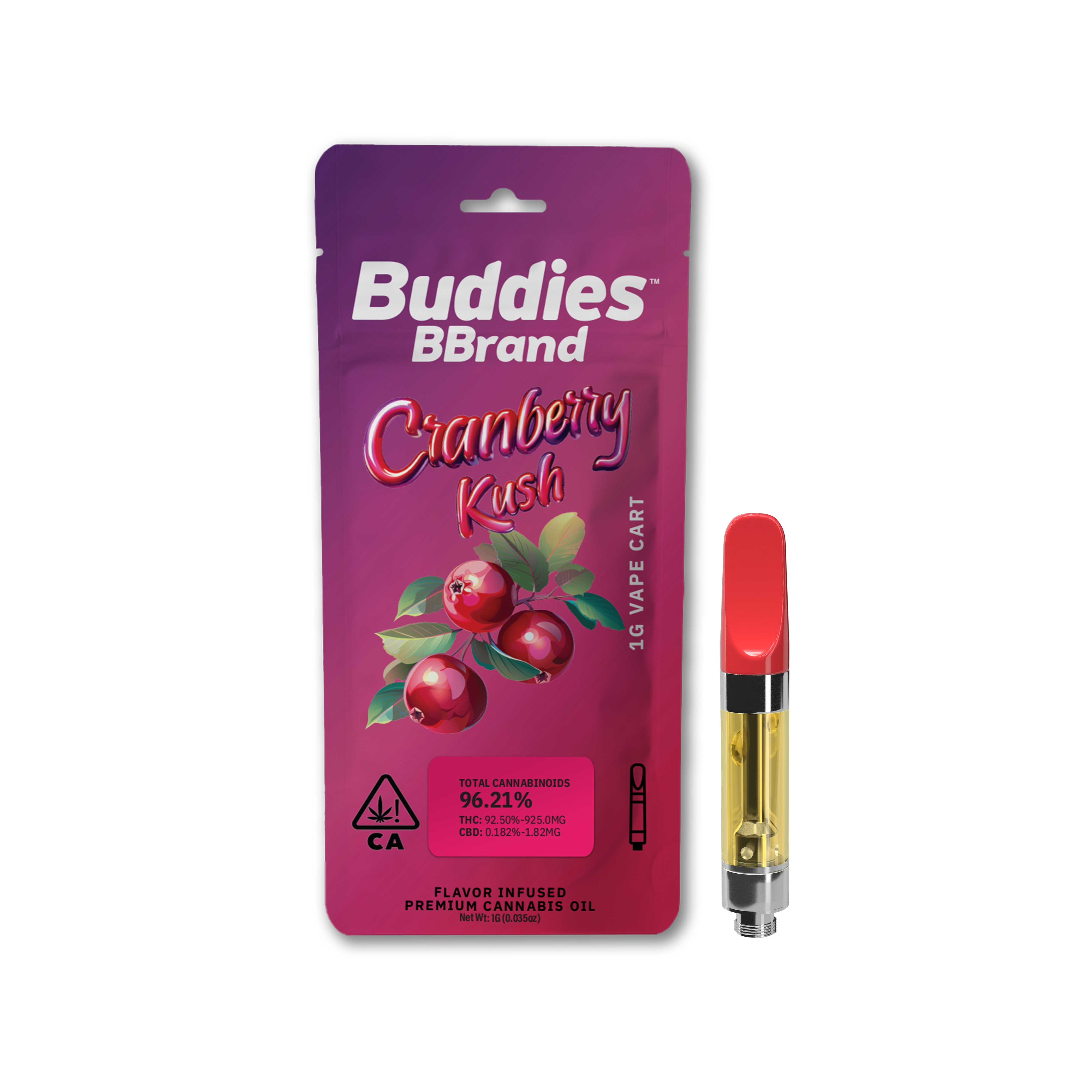 1G- CRANBERRY KUSH- FLAVOR INFUSED- CARTRIDGE