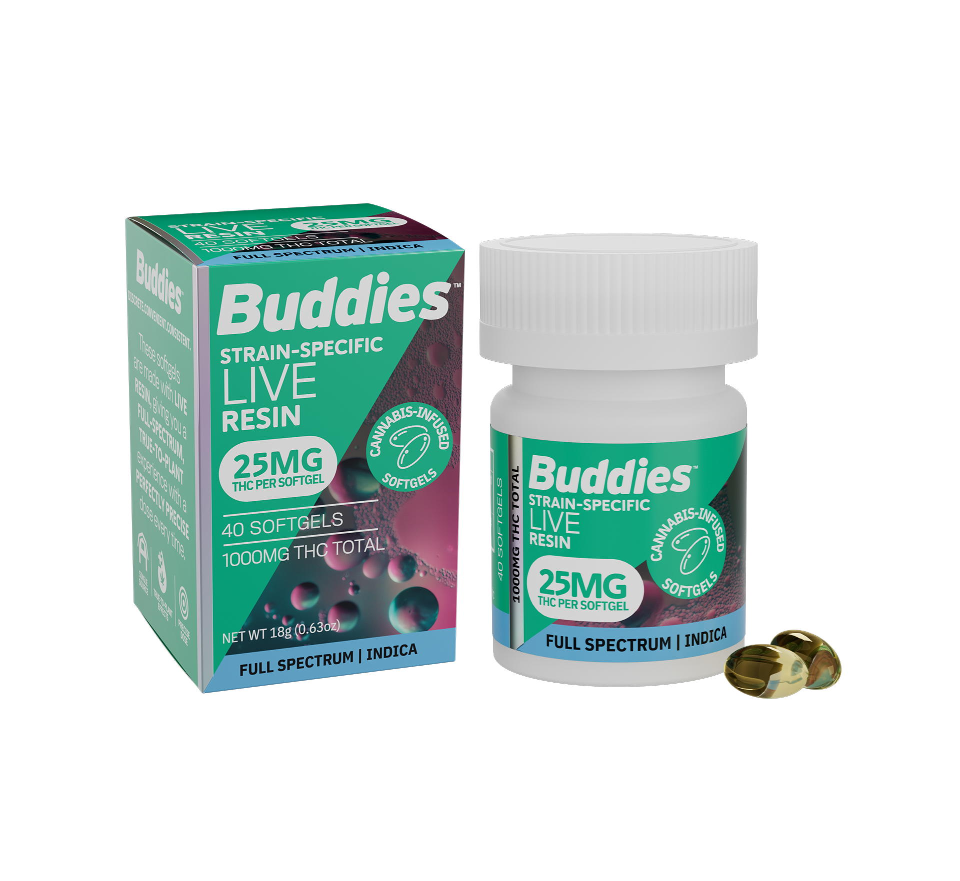 Buddies - 40CT- 25MG CAPSULES- INDICA- LIVE RESIN