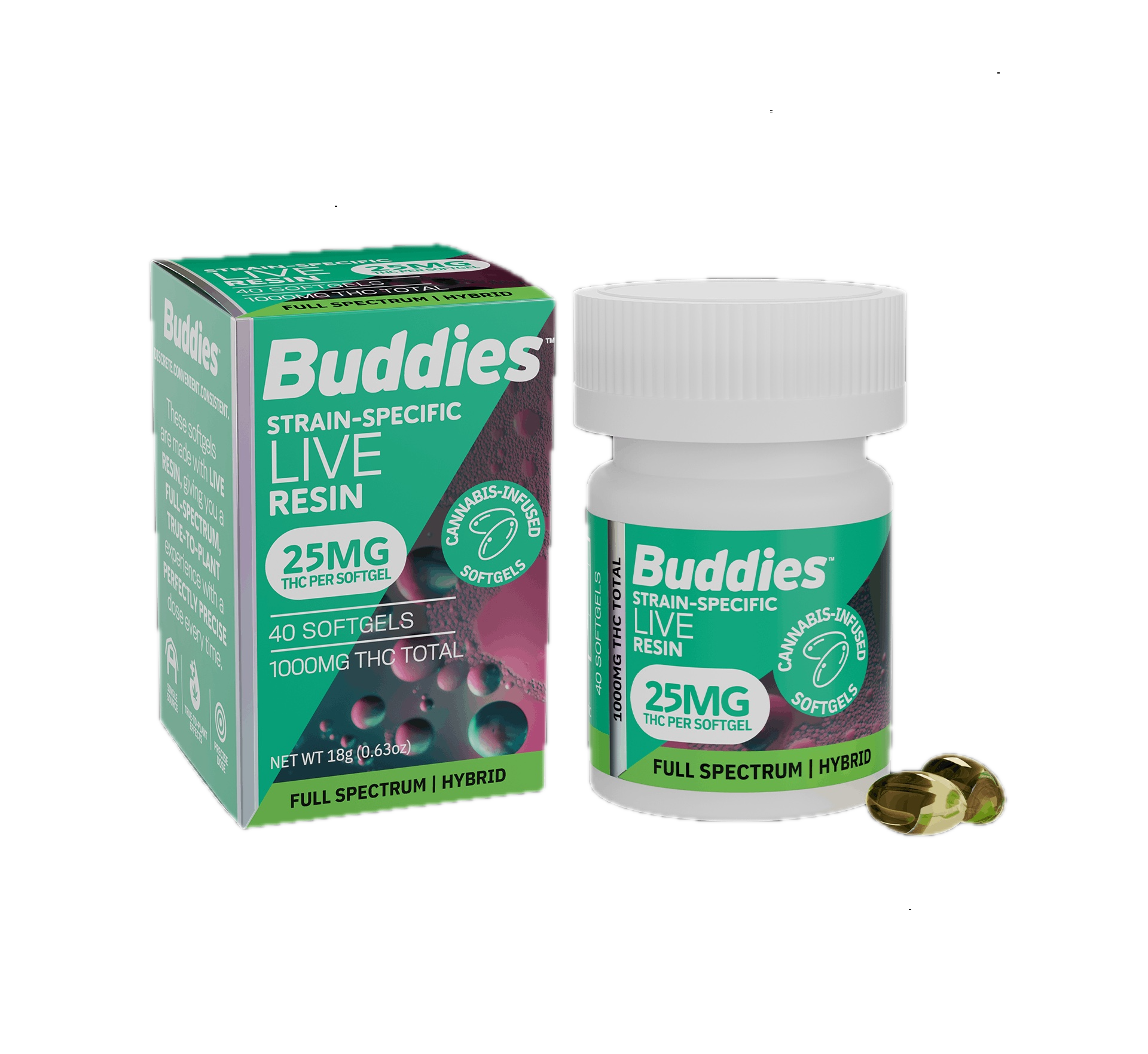 Buddies - 40CT- 25MG CAPSULES- HYBRID- LIVE RESIN