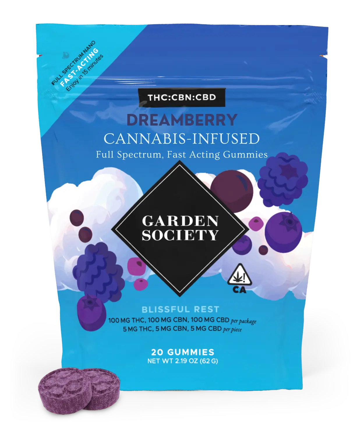 20CT- DREAMBERRY 1:1:1- THC: CBD: CBN- FULL SPECTRUM- NANO GUMMIES