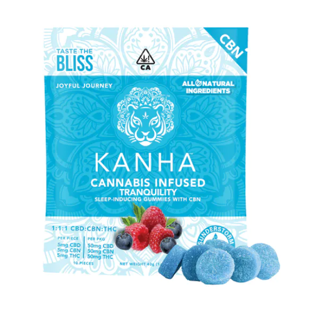 Kanha - 10CT- BLUE RASPBERRY- TRANQUILITY- 1:1:1- CBD:THC:CBN- GUMMIES