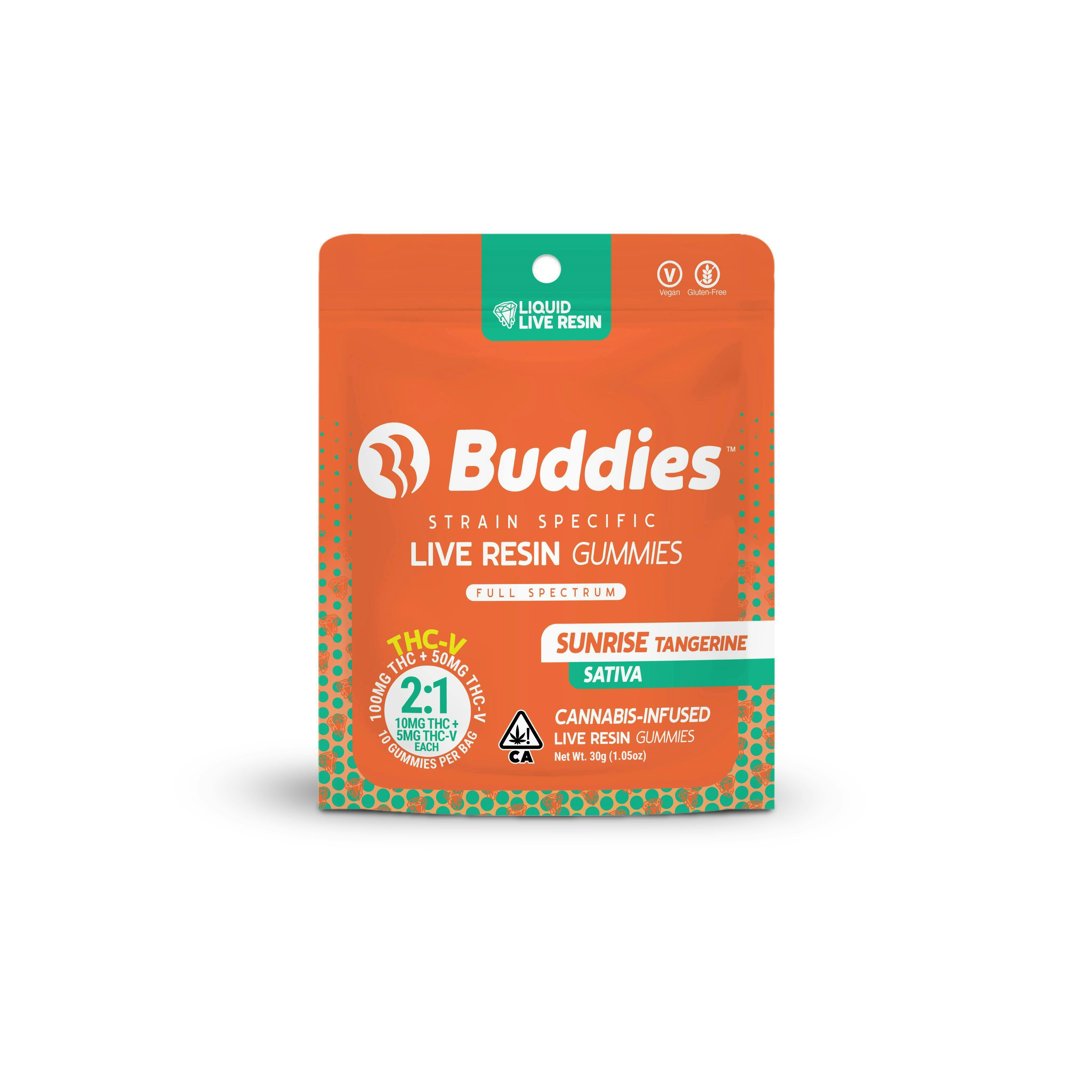 Buddies - 10CT- SUNRISE TANGERINE- 2:1 THC:THCV- LIVE RESIN GUMMIES