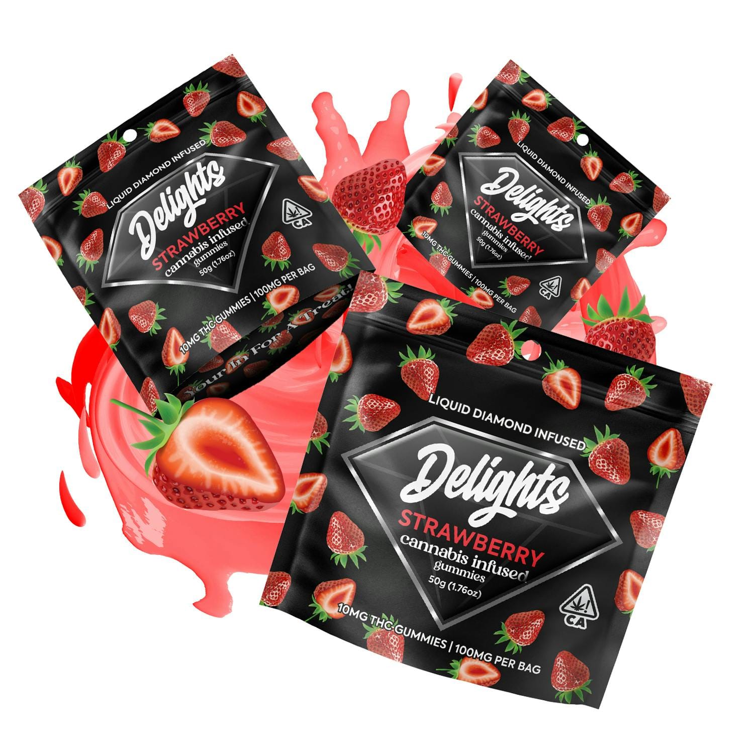 Delights: STRAWBERRY LIQUID DIAMOND GUMMIES - 100 MG - 10 PACK