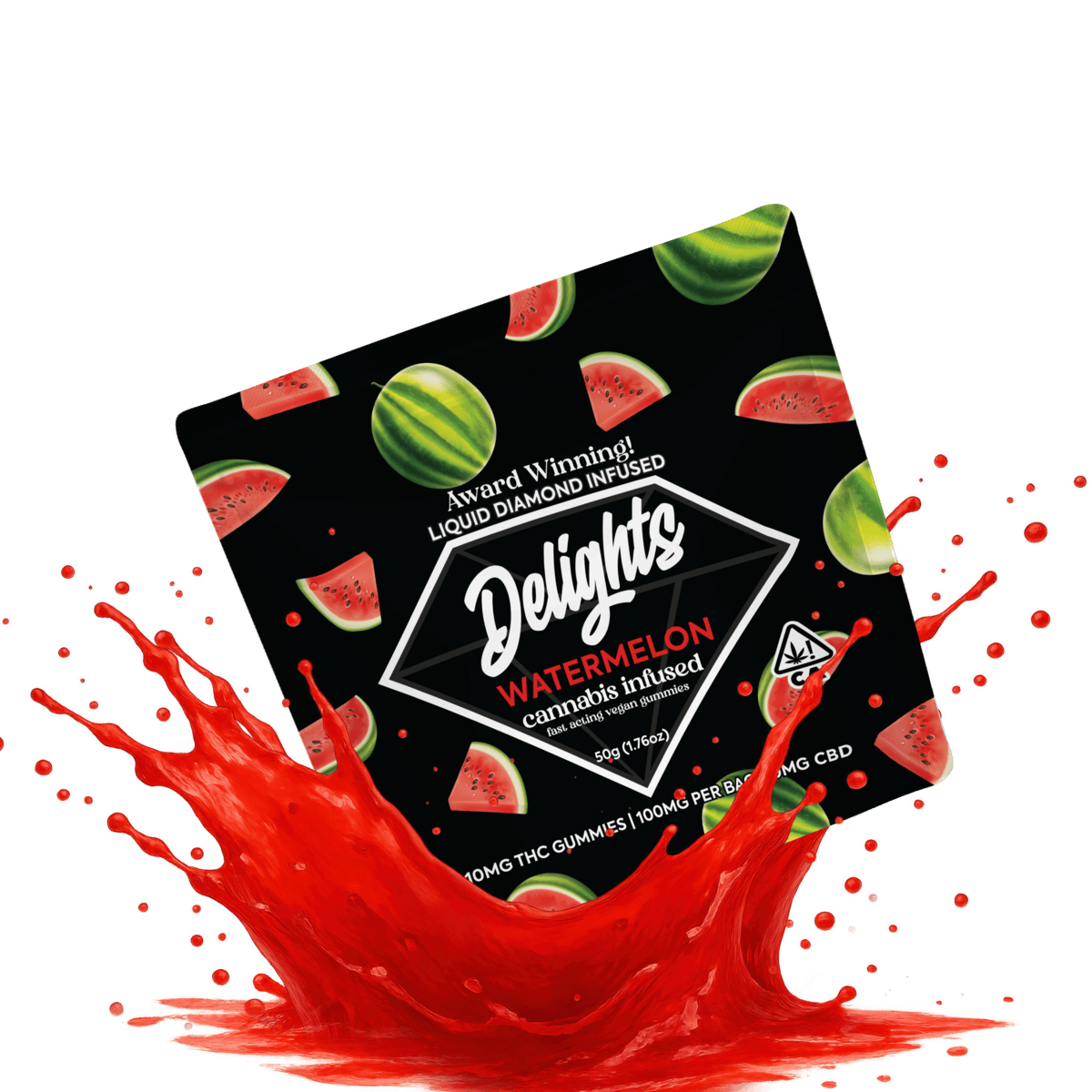 Delights: WATERMELON LIQUID DIAMOND GUMMIES - 100 MG - 10 PACK