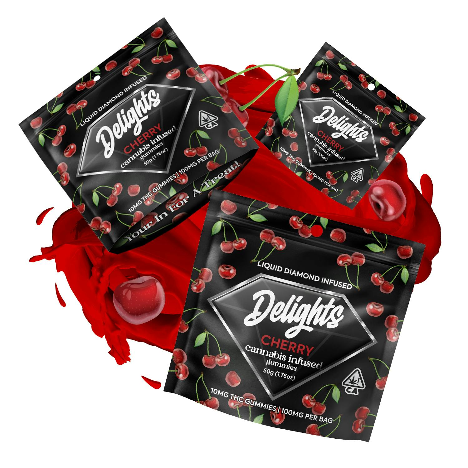 Delights: CHERRY LIQUID DIAMOND GUMMIES - 100 MG - 10 PACK