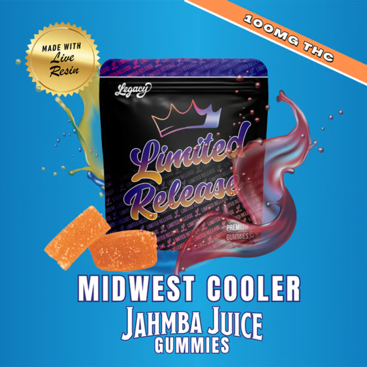 LIVE RESIN GUMMY | MIDWEST COOLER | JAHMBA JUICE | 100MG | 10PK