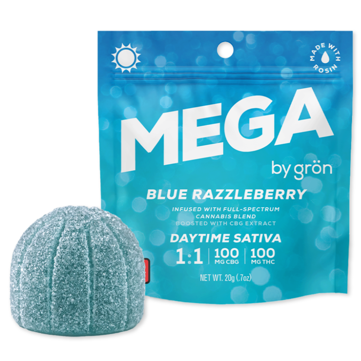 GRON - GUMMY | BLUE RAZZLEBERRY 1:1 CBG:THC | 100MG | 1PK