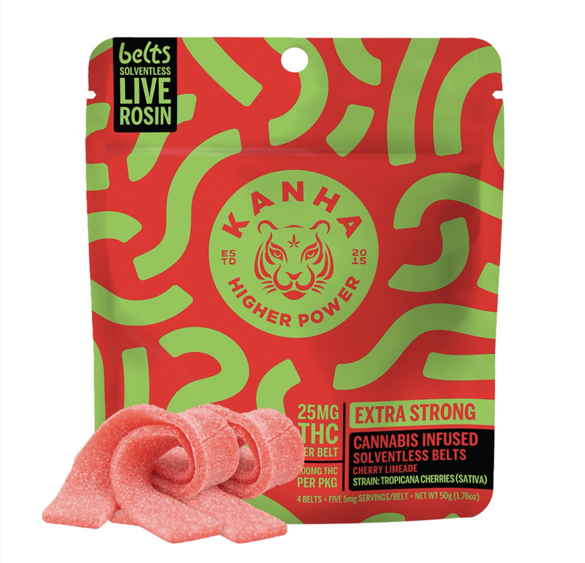 KANHA — SATIVA CHERRY LIMEADE SOLVENTLESS ROSIN BELTS 100MG