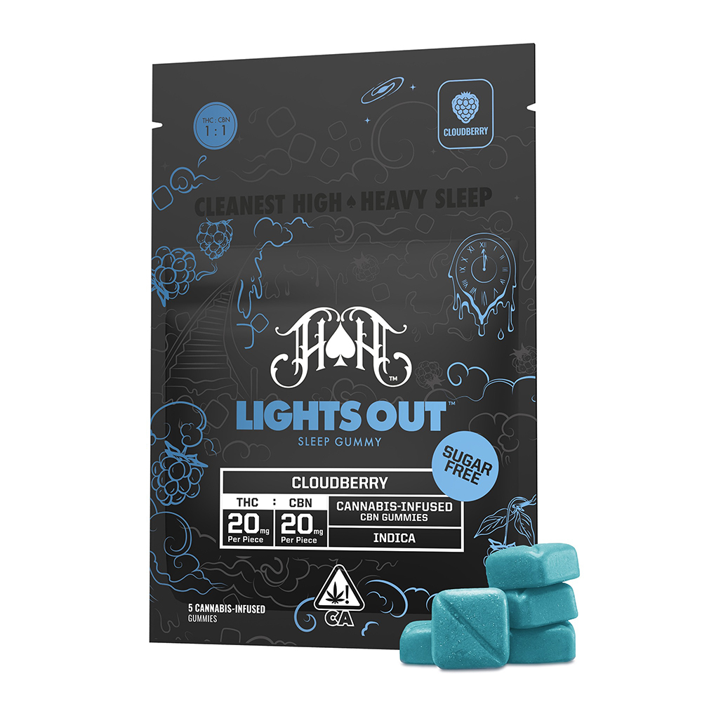 Heavy Hitters — LIGHTS OUT GUMMIES - SUGAR FREE CLOUDBERRY THC:CBN 1:1 5 PACK