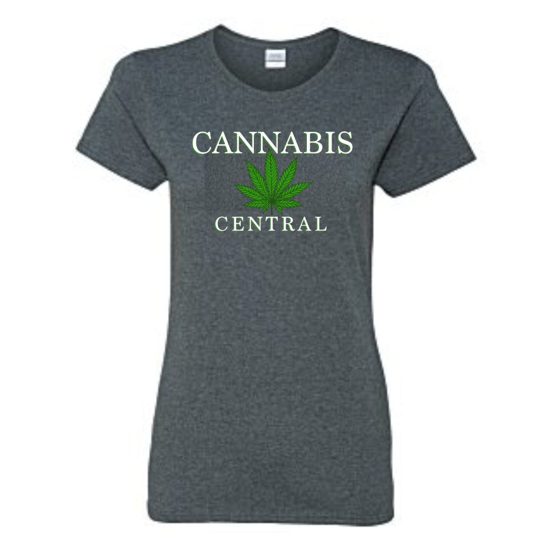 LADIES CANNABIS CENTRAL TSHIRT - DARK HEATHER/MEDIUM