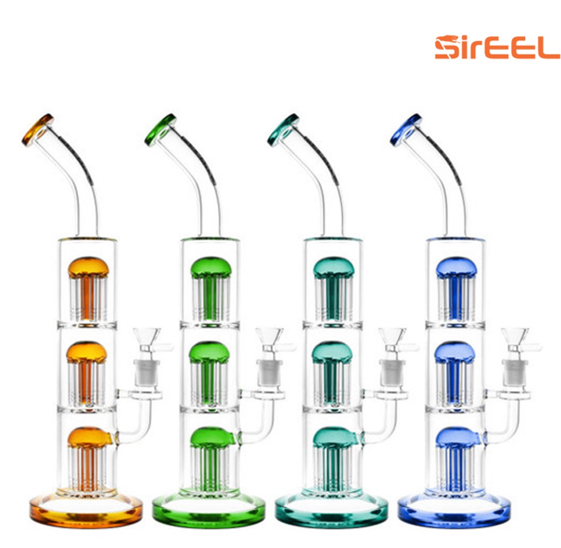 SIREEL 14'' TRIPLE JELLYFISH PERC WATER PIPE - ASSORTED