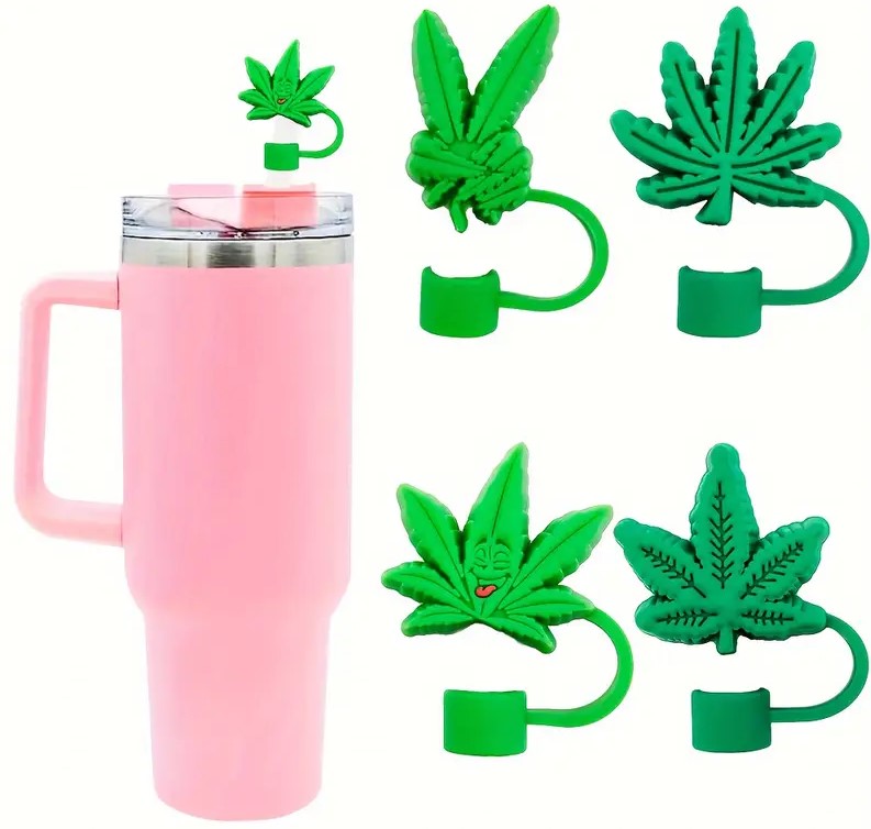 CARTOON WEED LEAF STRAW TOPPER - ASSORTED
