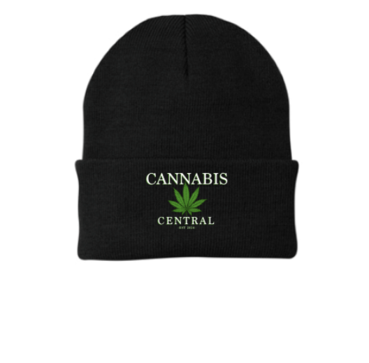 CANNABIS CENTRAL ADULT CUFFED KNIT BEANIE - BLACK