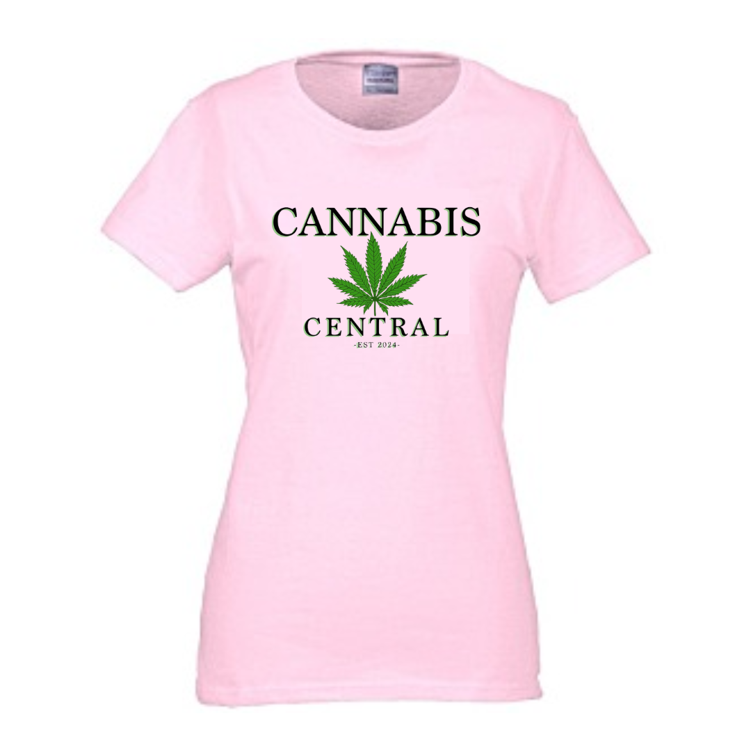 LADIES CANNABIS CENTRAL TSHIRT - LIGHT PINK/SMALL