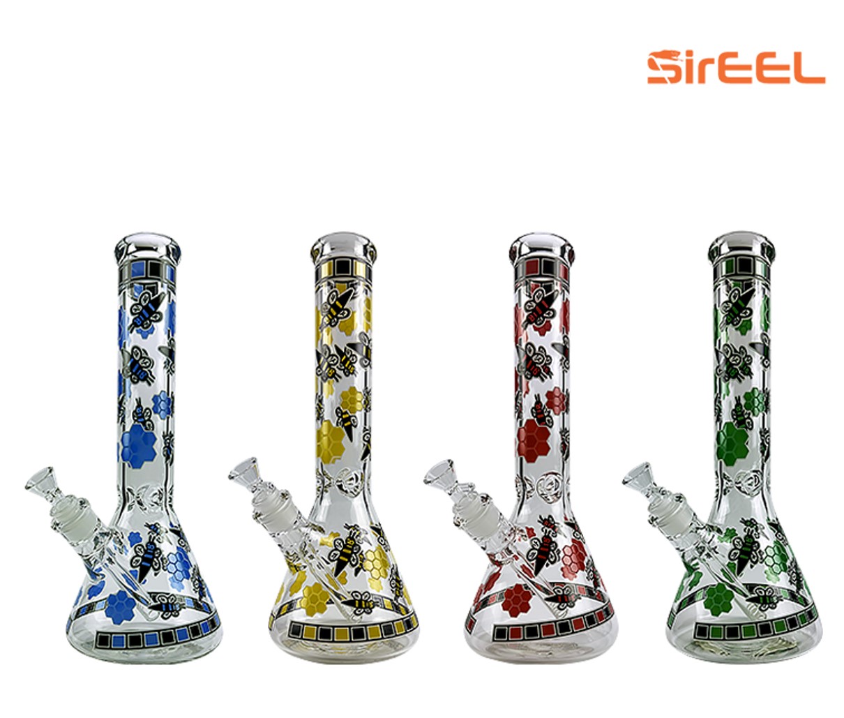 14'' SIREEL HONEYBEE MOTIF BEAKER BONG W/ FLOWER BOWL - ASSORTED
