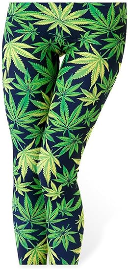 LADIES WEED LEAF LEGGINGS - PLUS SIZE/GREEN