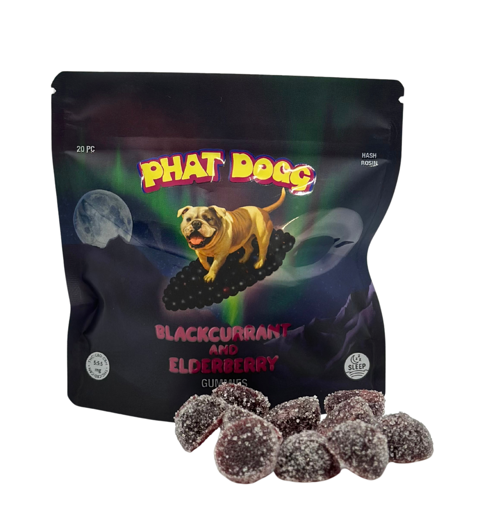 Black Currant & Elderberry Sleep Gummies (5:5:5 THC:CBD:CBN) | GG4 Rosin Infused - 100 mg - 20 Pack